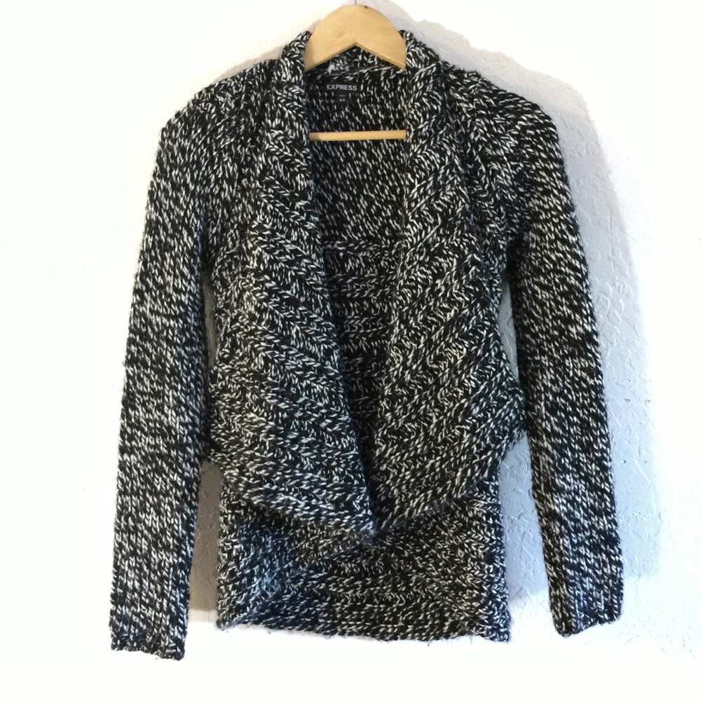 Express Black White Chunky Knit Cozy Cardigan XS